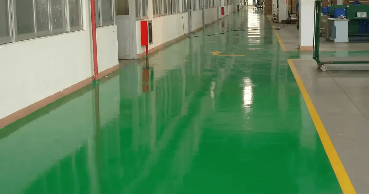 A factory floor professionally covered and marked with epoxy flooring in Marietta, GA