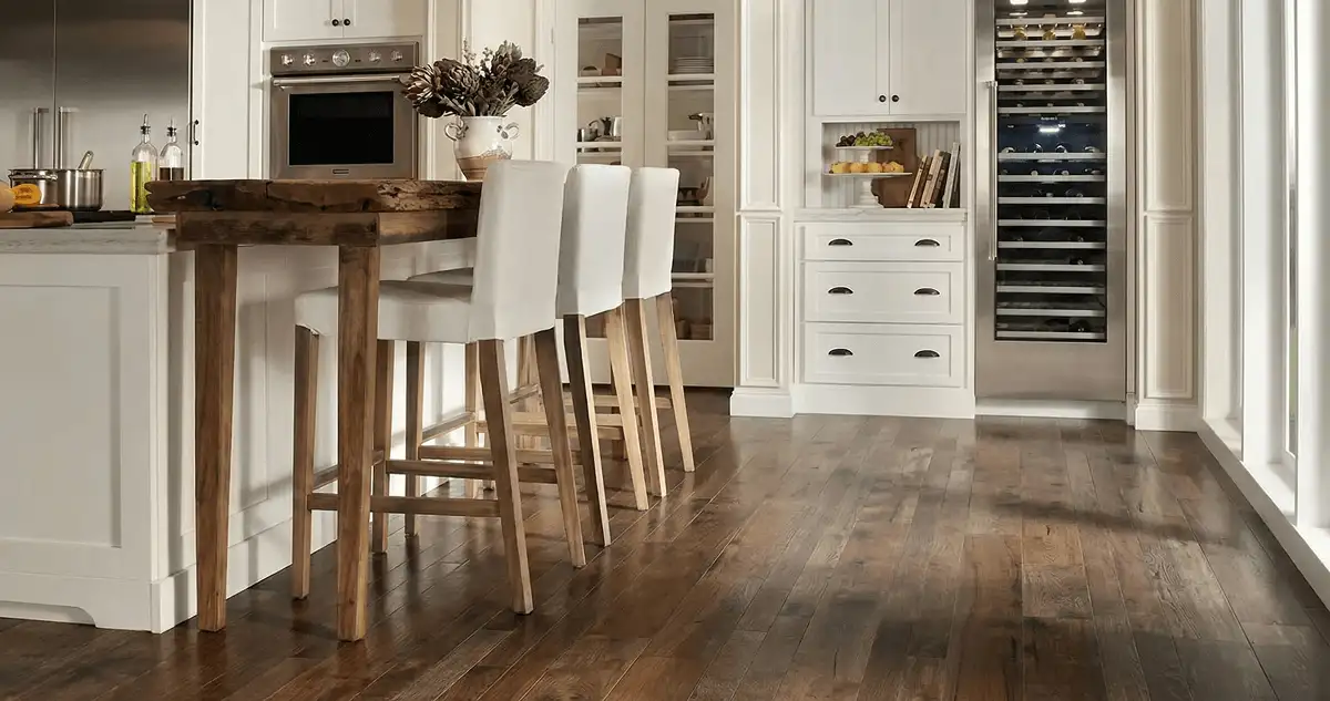Professionally installed and refinished hardwood flooring in a residential home, showcasing smooth finish and natural wood tones in Marietta, GA