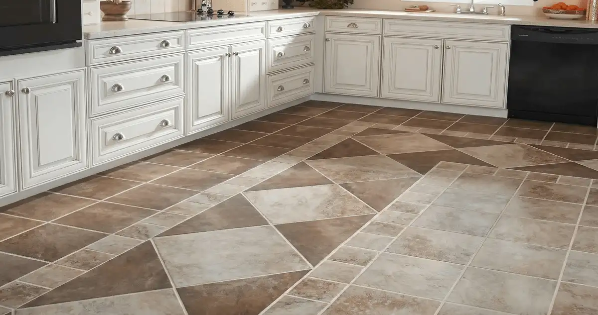 Kitchen with white cabinets and a professionally installed tile floor in Marietta, GA